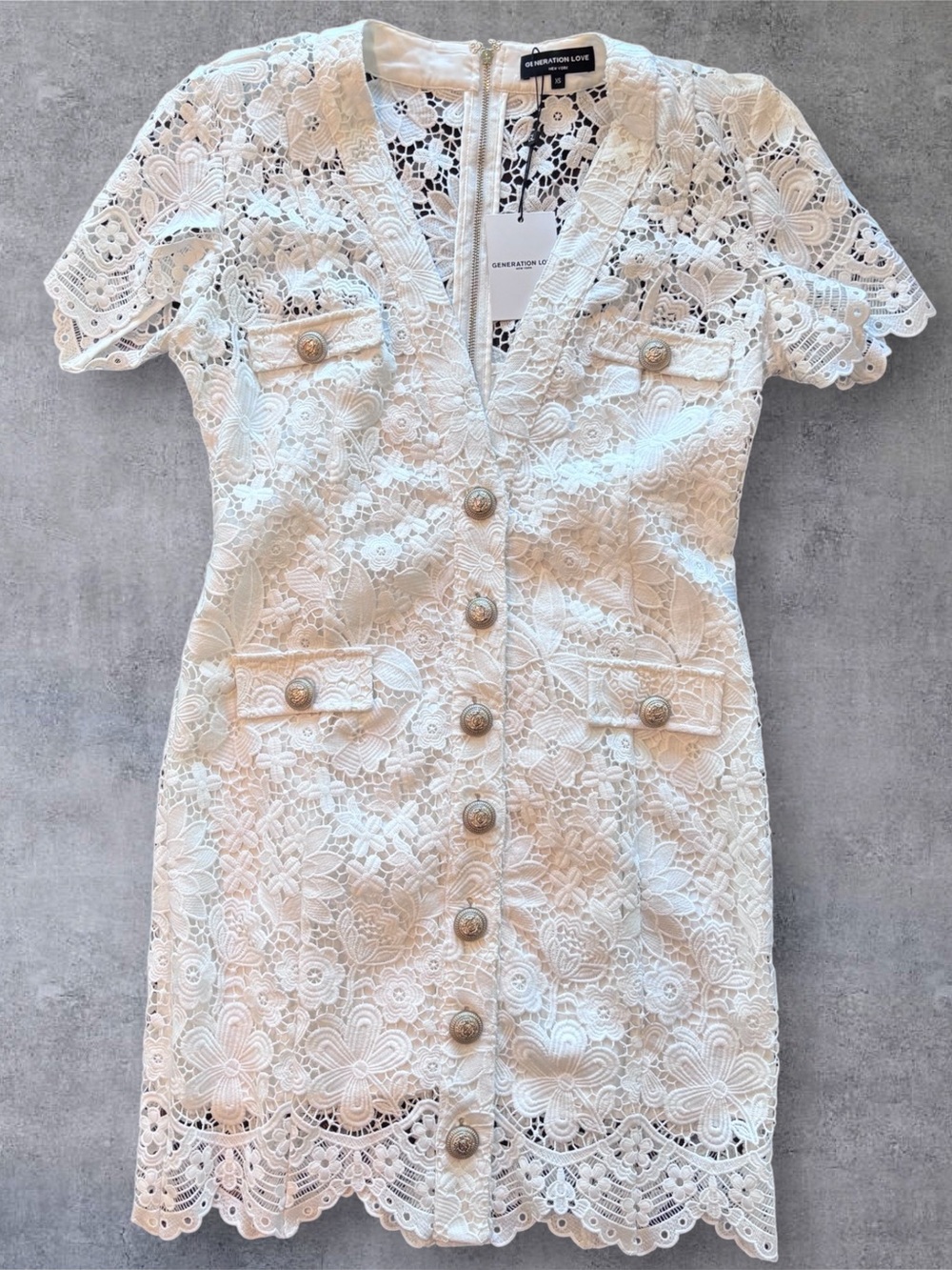 Generation Love White Lace Button-Front Mini Dress NWT